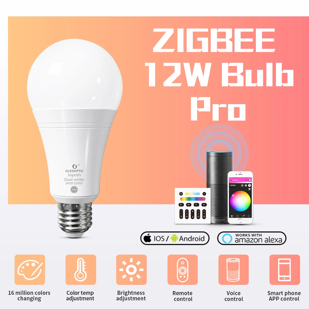 Диммируемая лампочка Gledopto Zigbee 3.0, 12 Вт E26 E27 Pro, регулировка яркости, работа с приложением Tuya, голосовой Радиочастотный пульт дистанционного управления
Диммируемая лампочка Gledopto Zigbee 3.0, 12 Вт E26 E27 Pro, регулировка яркости, работа с приложением Tuya, голосовой Радиочастотный пульт дистанционного управления