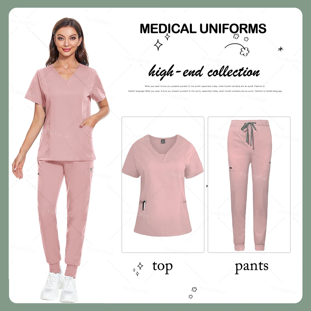 

Classic Beautician Uniform Hospital Scrubs Set Nurse Accessories Medical Clothing For Women Dental Clinic Top+Pants Spa Workwear