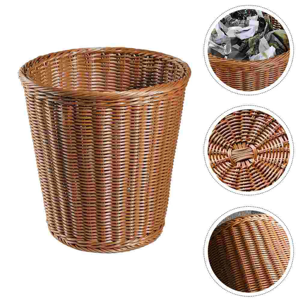 

Imitated Rattan Woven Waste Bin Trash Can Kitchen Trash Basket Home Office Dustbin Sundries Garbage Can Accessories