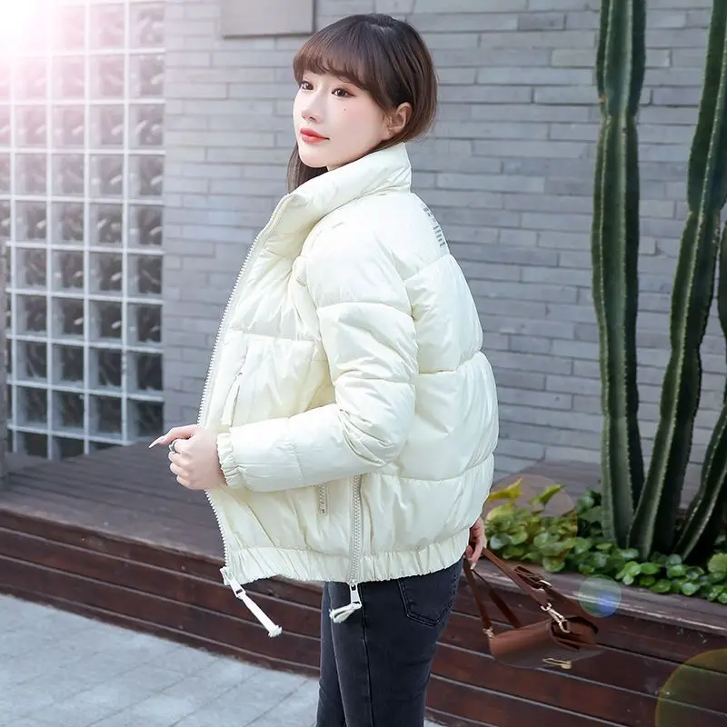 

New Women Short Winter Parkas Coat Korean Loose Standing Collar Cotton Padded Jacket Female Loose Zip Bread Coat Basic Coat U159