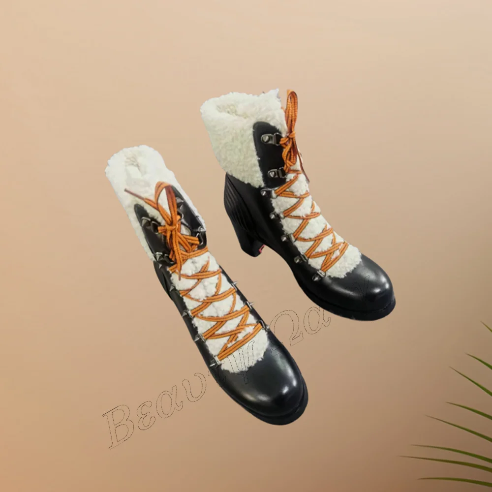 Black Fur Decor Lace up Boots Square Heel Ankle Boots Chunky High Heel Shoes for Women High Heel 2023 New Zapatillas Mujer
Black Fur Decor Lace up Boots Square Heel Ankle Boots Chunky High Heel Shoes for Women High Heel 2023 New Zapatillas Mujer