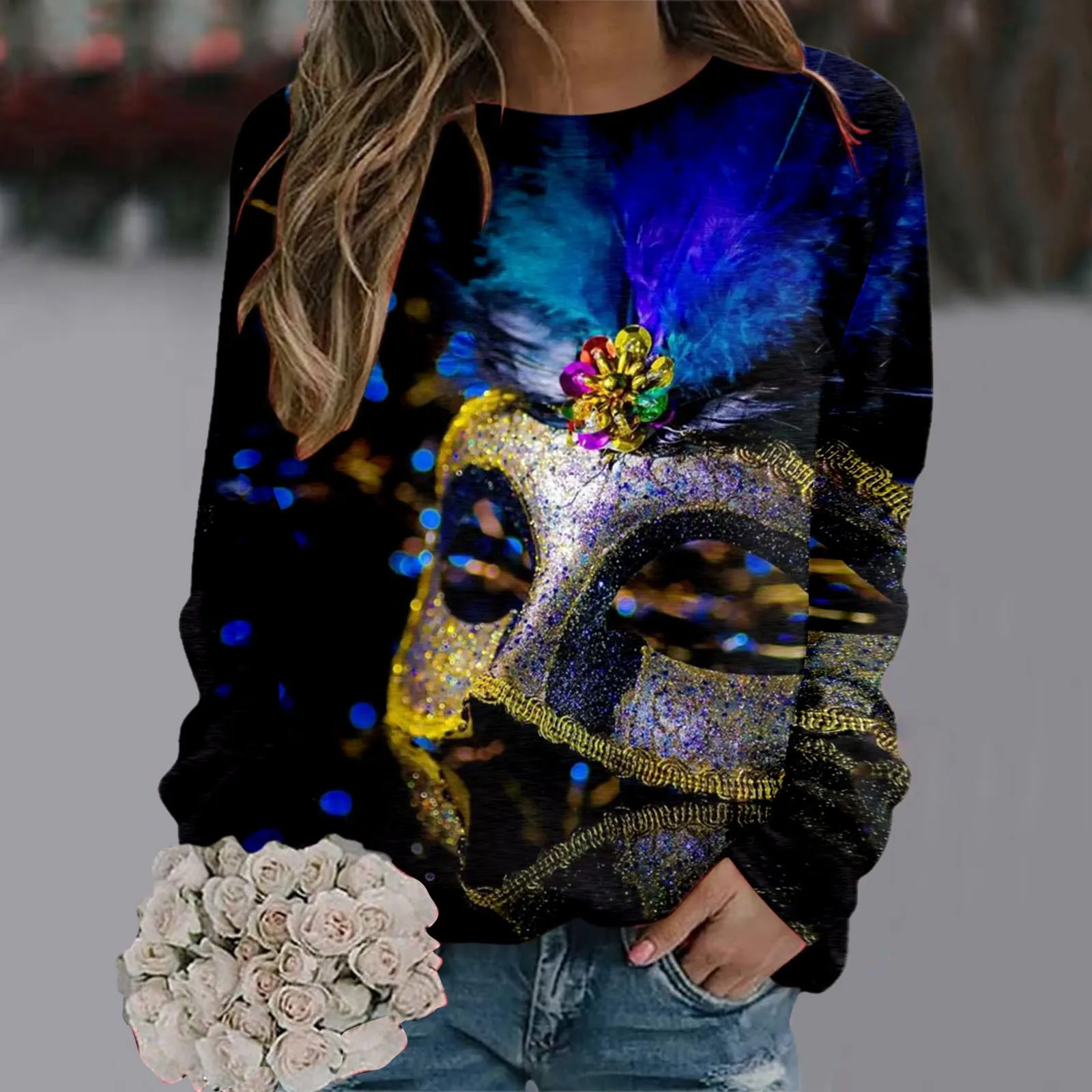 Womens Mardi Print O Neck Sweatshirt Round Neck Fit Pullover Tops Fashion Long Sleeve Workout Shirts Loose Blouse Cute Fall 
Womens Mardi Print O Neck Sweatshirt Round Neck Fit Pullover Tops Fashion Long Sleeve Workout Shirts Loose Blouse Cute Fall