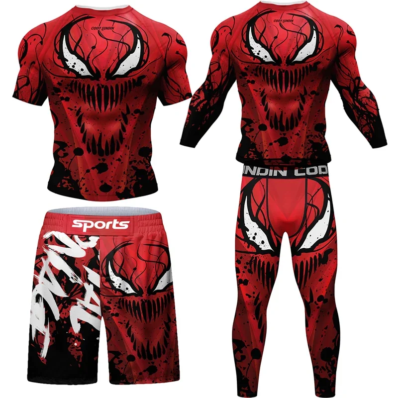 

2023 New Men MMA Compression T-shirt Shorts Spartan Set Rashguard Jiu jitsu Shirts Clothes Fitness Bjj Boxing Boxe Sport Suits
