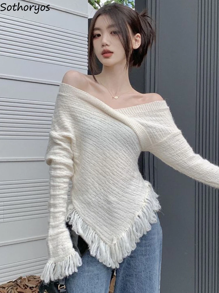 

Pullovers Women Design Leisure Romantic Tassel Elegant Popular Sweet Campus V-neck Attractive European Style Daily Flare Sleeve