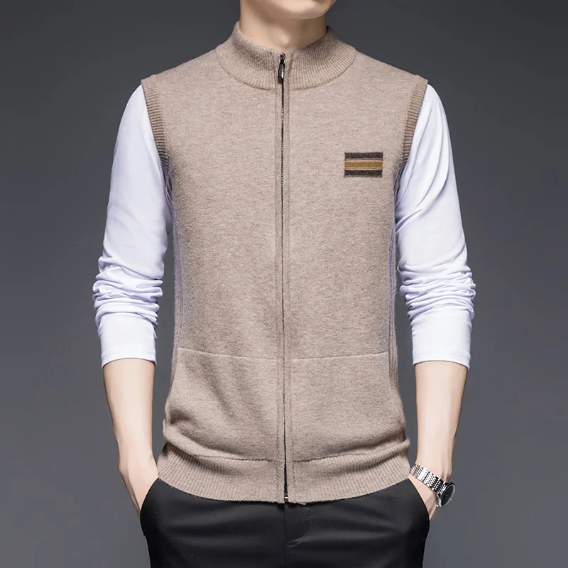 Pure Wool Solid Color round Neck Collar Zipper Vest Young and Middle-Aged Cardigan Pocket Waistcoat Autumn Winter Knitted Vest
Pure Wool Solid Color round Neck Collar Zipper Vest Young and Middle-Aged Cardigan Pocket Waistcoat Autumn Winter Knitted Vest