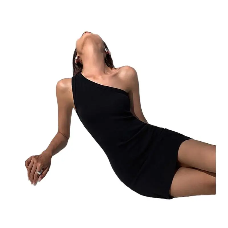 Summer Knitting Women New Diagonal Collar Skinny Dress Hot Girl Sleeveless Temperament Sexy Seaside Vacation Style Vestidos
Summer Knitting Women New Diagonal Collar Skinny Dress Hot Girl Sleeveless Temperament Sexy Seaside Vacation Style Vestidos