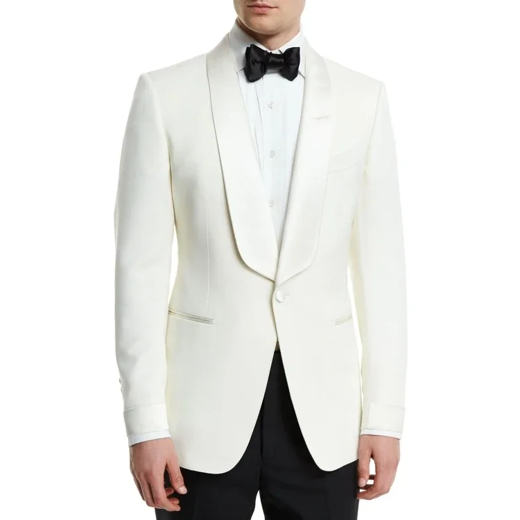 

Elegant Ivory Jacket Black Pant Wedding Suits Groom Tuxedo Prom Slim Fit Blazer Hombre High Quality Custom 2 Piece Costume Homme