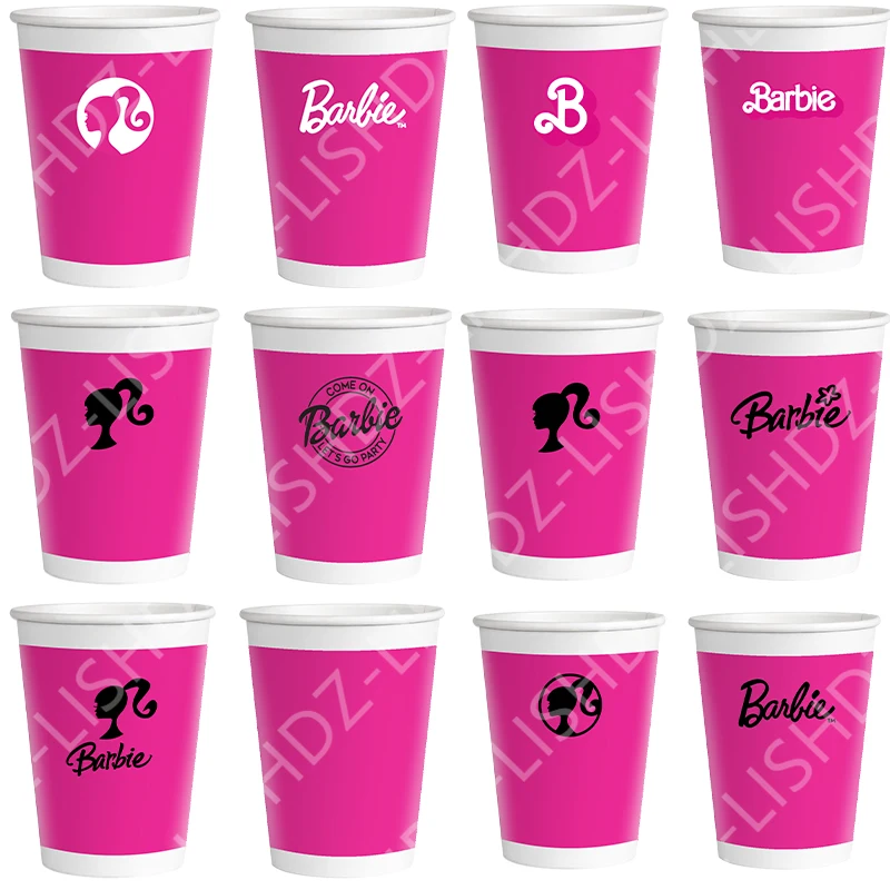 

New 50Pcs Barbie 250Ml Paper Cup Kawaii Large Disposable Thickened Coffee Tea Drinking Mug Wedding Birthday Party Tableware Gift