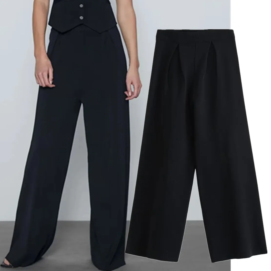 Jenny&Dave 2023 French Fashion Pleated Knitted Trousers Black Loose High Waist Wide Leg Pants Women
Jenny&Dave 2023 French Fashion Pleated Knitted Trousers Black Loose High Waist Wide Leg Pants Women