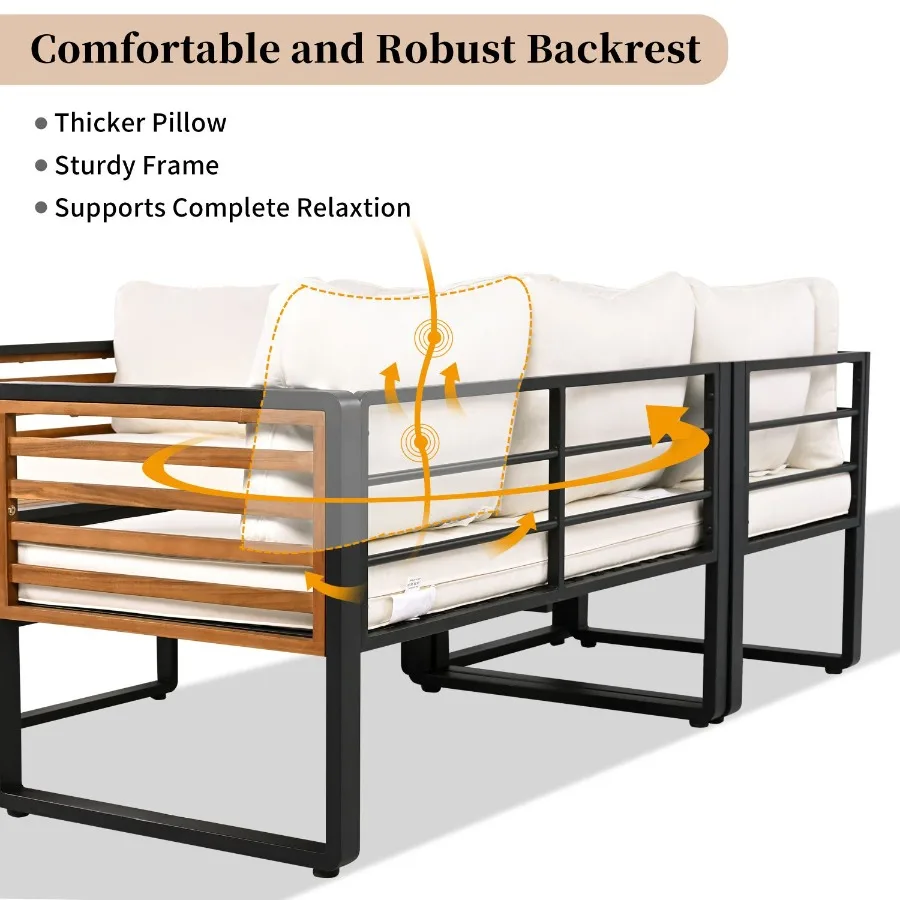 GO 4 Pieces Outdoor Patio Conservation Set Metal and Wood Frame Sectional Lshaped Sofa with Soft Cushion and a Coffee Tables fo GO 4 Pieces Outdoor Patio Conservation Set Metal and Wood Frame Sectional Lshaped Sofa with Soft Cushion and a Coffee Tables fo
