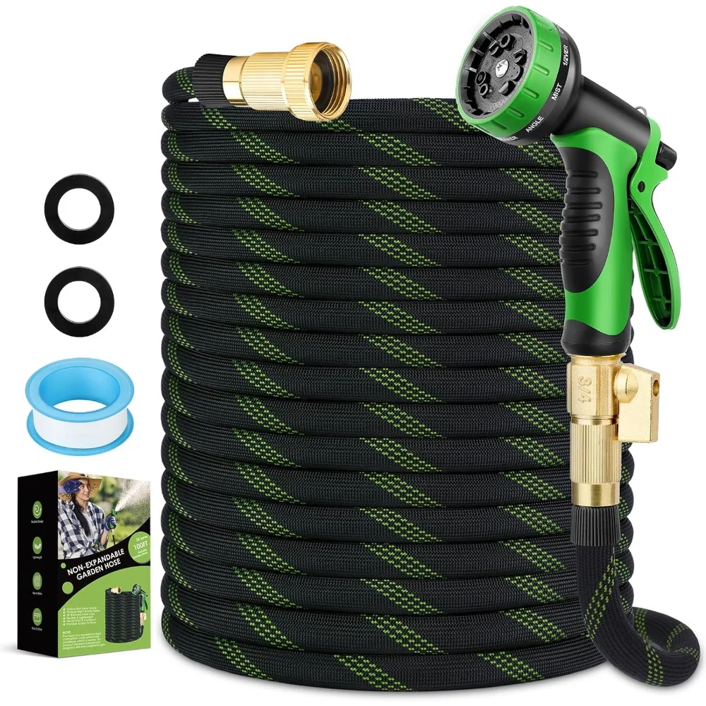 

Garden Hose 100 Ft, Non-Expandable Ultra Lightweight & Flexible Water Hose with 10-Pattern Spray Nozzle, Kink-Free, Leak-Proof