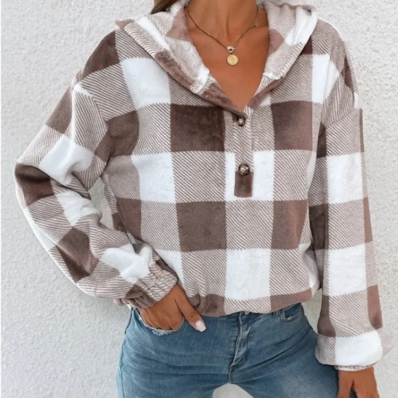 Autumn and Winter Women's Pullover Solid Plaid Half Open Collar Button Hooded Loose Fit Sweater Fashion Elegant Commuter Tops
Autumn and Winter Women's Pullover Solid Plaid Half Open Collar Button Hooded Loose Fit Sweater Fashion Elegant Commuter Tops