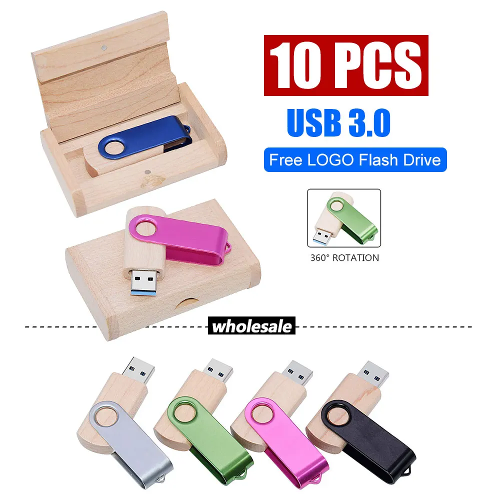 

10pcs Free Logo Pen Drive Rotatable USB Flash Drives 64GB With Key Chain Memory Stick 64GB Real Capacity U Disk 32GB/16GB/8GB