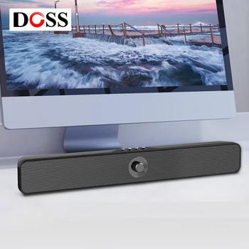 DOSS 컴퓨터 사운드바 스피커, 블루투스 5.0, 강력한 16W HD 스테레오 및 서브우퍼 사운드 박스, 데스크 사운드바 무선 스피커