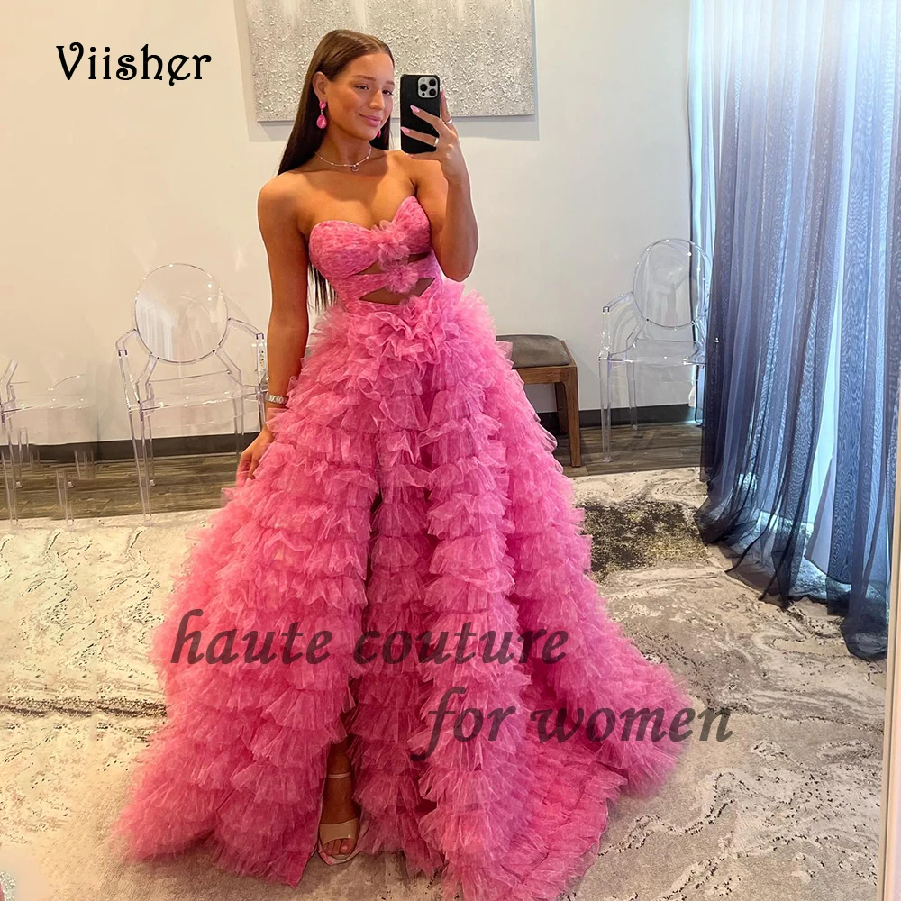 

Pink Tulle A Line Evening Party Dresses for Women Sexy Sweetheart Long Prom Dress with Slit Train Luxury Pageant Event Gowns