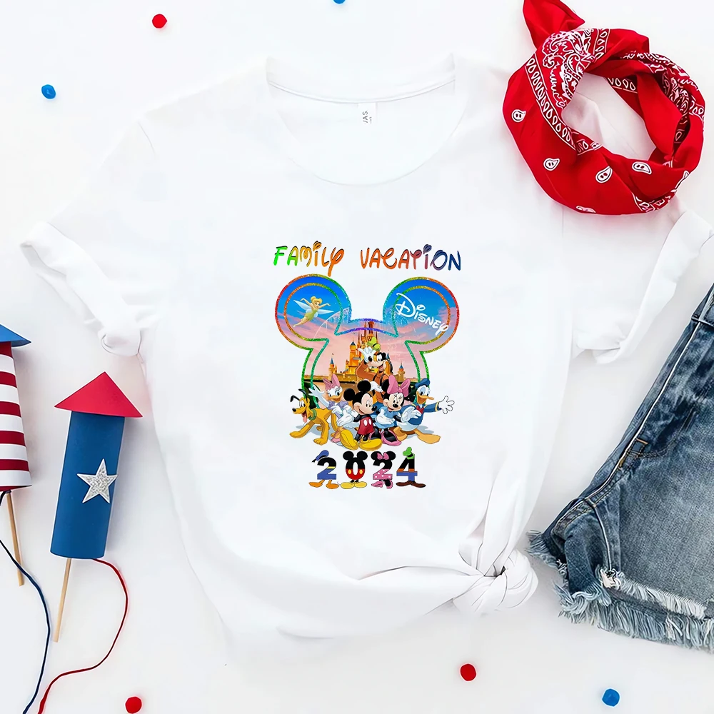 

Disneyland Family Vacation Clothes Mickey and Friends Fashion Trend T Shirt Women 2024 Disney Magic Kingdom Trip Kids T-shirt
