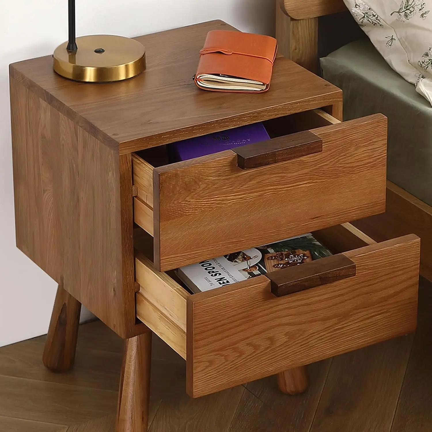 Solid Oak Wood Nightstand with 2 Drawers, Mid Century Modern Bedside Table, Wooden Small Side Table with Storage
Solid Oak Wood Nightstand with 2 Drawers, Mid Century Modern Bedside Table, Wooden Small Side Table with Storage