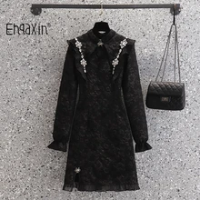 EHQAXIN New 2022 Spring Ladies Cheongsam Dresses Retro Black Standing Tie Diamond Print Embossed Ruffle Dress For Female M-4XL
EHQAXIN New 2022 Spring Ladies Cheongsam Dresses Retro Black Standing Tie Diamond Print Embossed Ruffle Dress For Female M-4XL