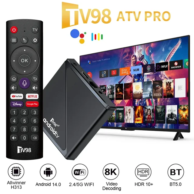 Boîtier Smart TV RL PRO, Android 14, Façades Core 2.4G/5G, Wifi BTpig, Lecteur MultiXXL 8K HD, Télécommande Vocale Numérique, Décodeur 4K, pour Touriste 1