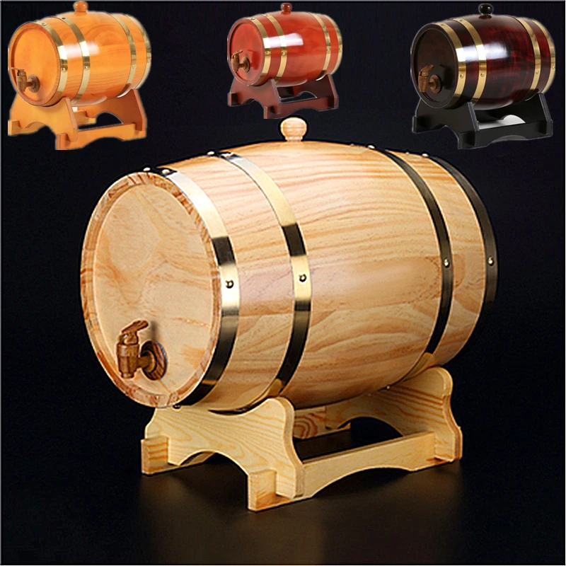 

3L Oak Red Wine Cask Beer Brewing Keg Vintage Wood Oak Timber Wine Barrel For Whiskey Rum Port Decorative Barrel Keg Hotel