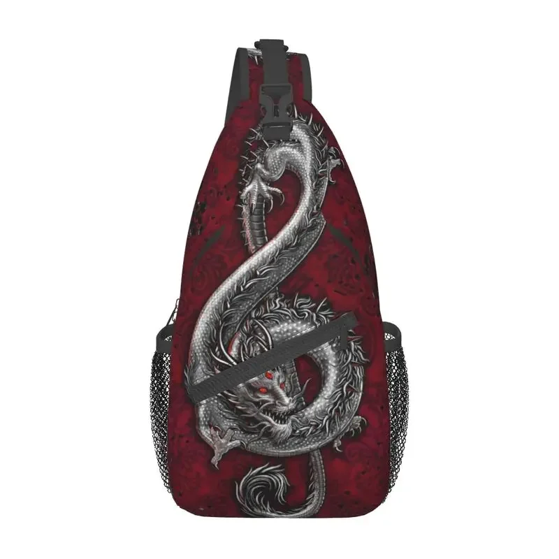 

Слинг-сумка музыкальный дракон с готическим узором для мужчин, мужской нагрудный рюкзак через плечо в китайском азиатском стиле для велоспорта и кемпинга