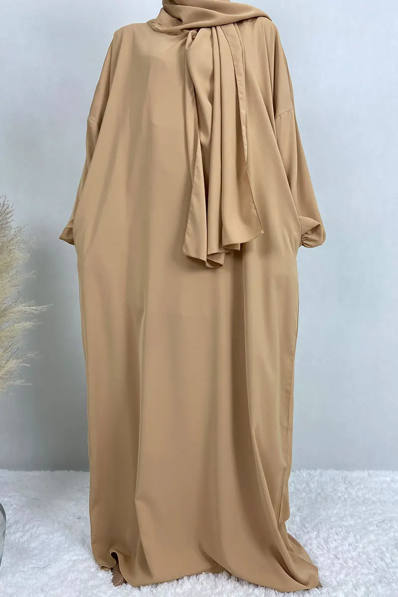 

Ramadan Eid Prayer Abaya Dress with Attached Hijab Scarf Muslim Woman Dubai Turkey Kaftan One Piece Jilbab Islamic Clothes Niqab