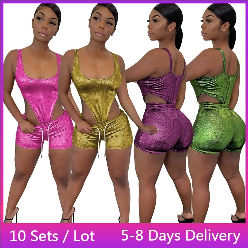 Wholesale Items Shiny Womens Two Piece Sets Party Night Club Bodycon Summer 2 Piece Outfit Backless Sexy Bodysuit and Shorts Set
Wholesale Items Shiny Womens Two Piece Sets Party Night Club Bodycon Summer 2 Piece Outfit Backless Sexy Bodysuit and Shorts Set
