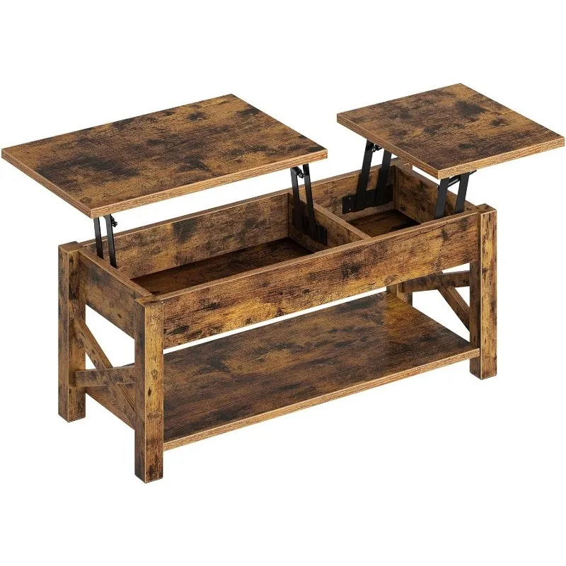 

Coffee Table 47.2", 2 Way Lift Top Farmhouse Center Table with Hidden Compartment, Open Shelf & X Wooden Support