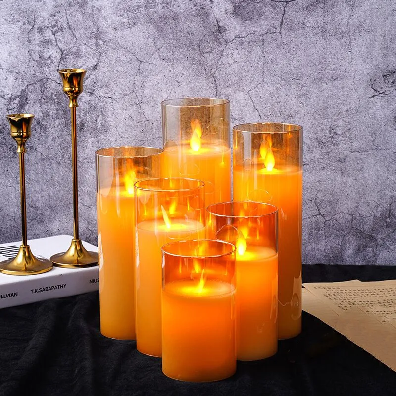 

Remote or Not remote Led Flameless Candle Battery Operated Golden Glass Candles light Moving Dancing Wick Home Party table Decor