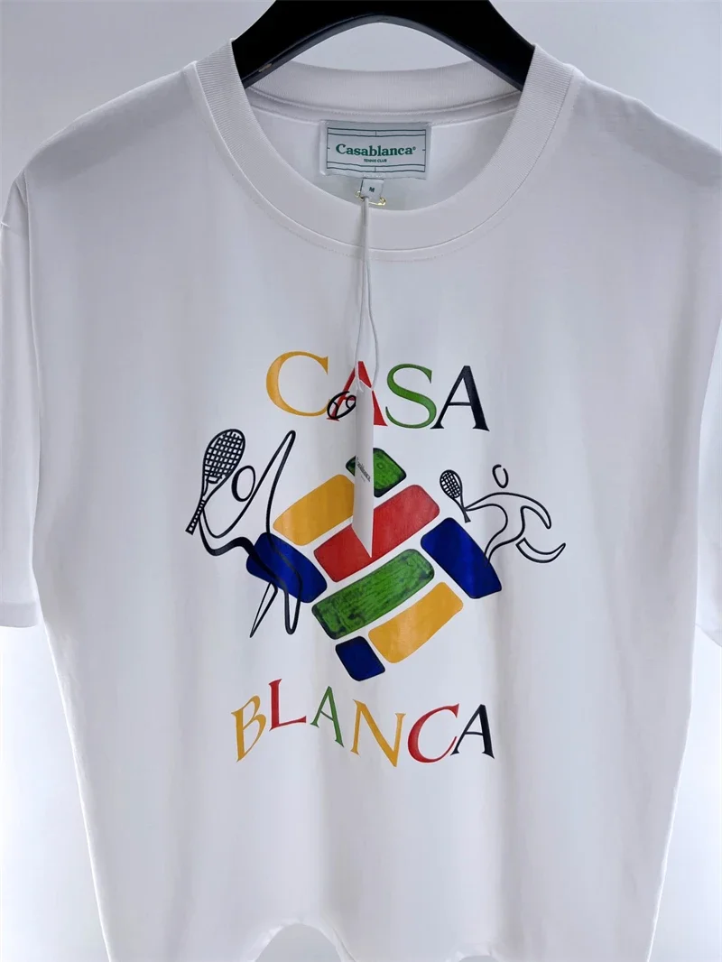 

23SS Top Quality Tennis Colorful Letters Casablanca T-Shirt Men Women Black White Tee Top Inside Tag