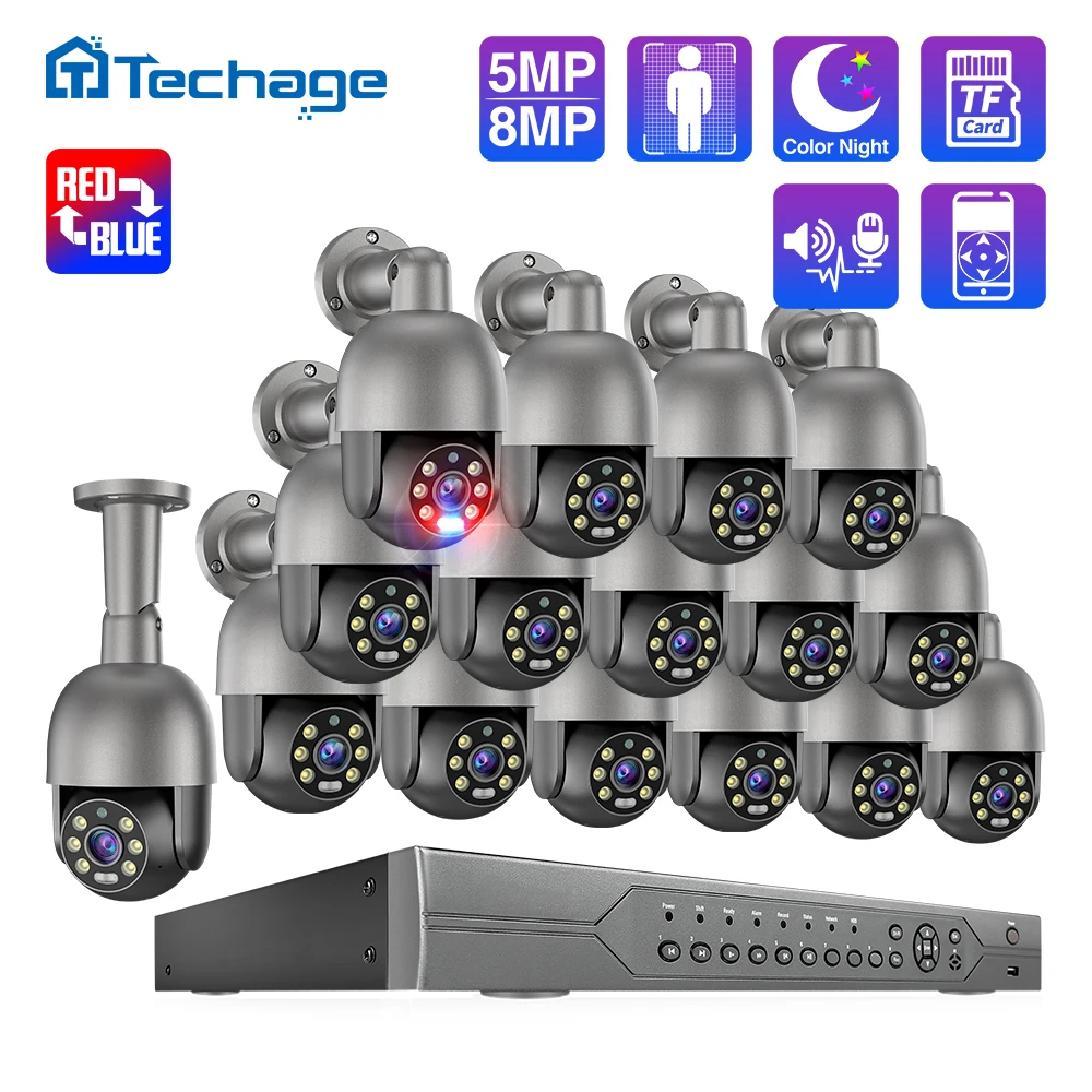 

Techage 16CH 5MP 8MP PTZ AI POE Security IP Camera System H.265 4K CCTV Video Surveillance NVR Kit Two Way Audio Outdoor ONVIF