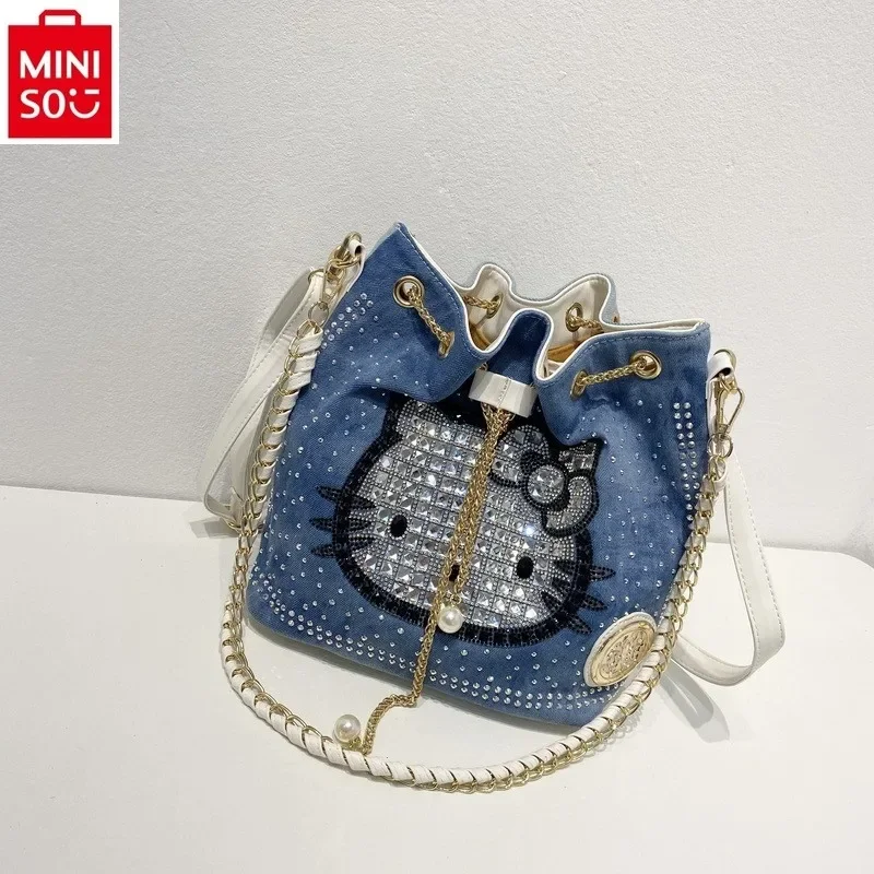 

MINISO Sanrio Classic Woven Diamond Chain Bag Hello Kitty Retro High Quality Large Capacity Women's Bucket Diagonal Straddle Bag