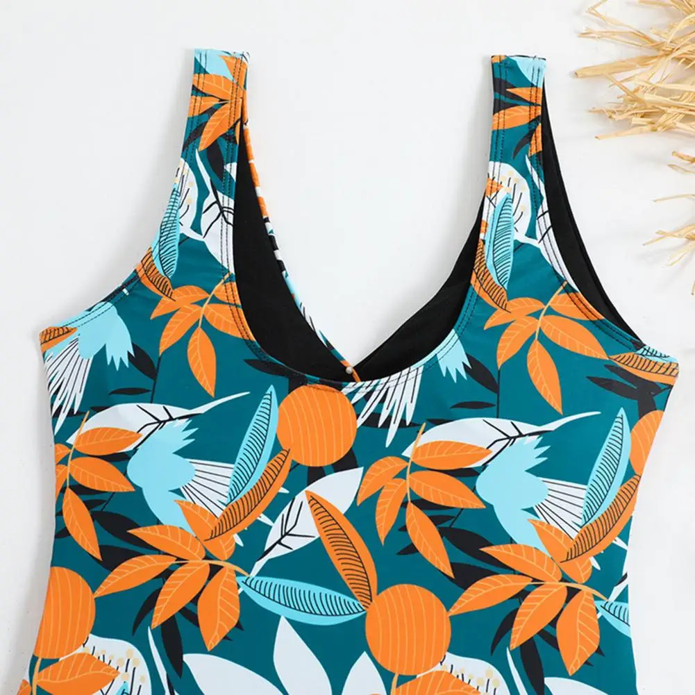 

Summer Beachwear Tropical Leaf Print Women's Monokini Swimwear Collection V-neck One-piece High Waisted Swimsuit Backless