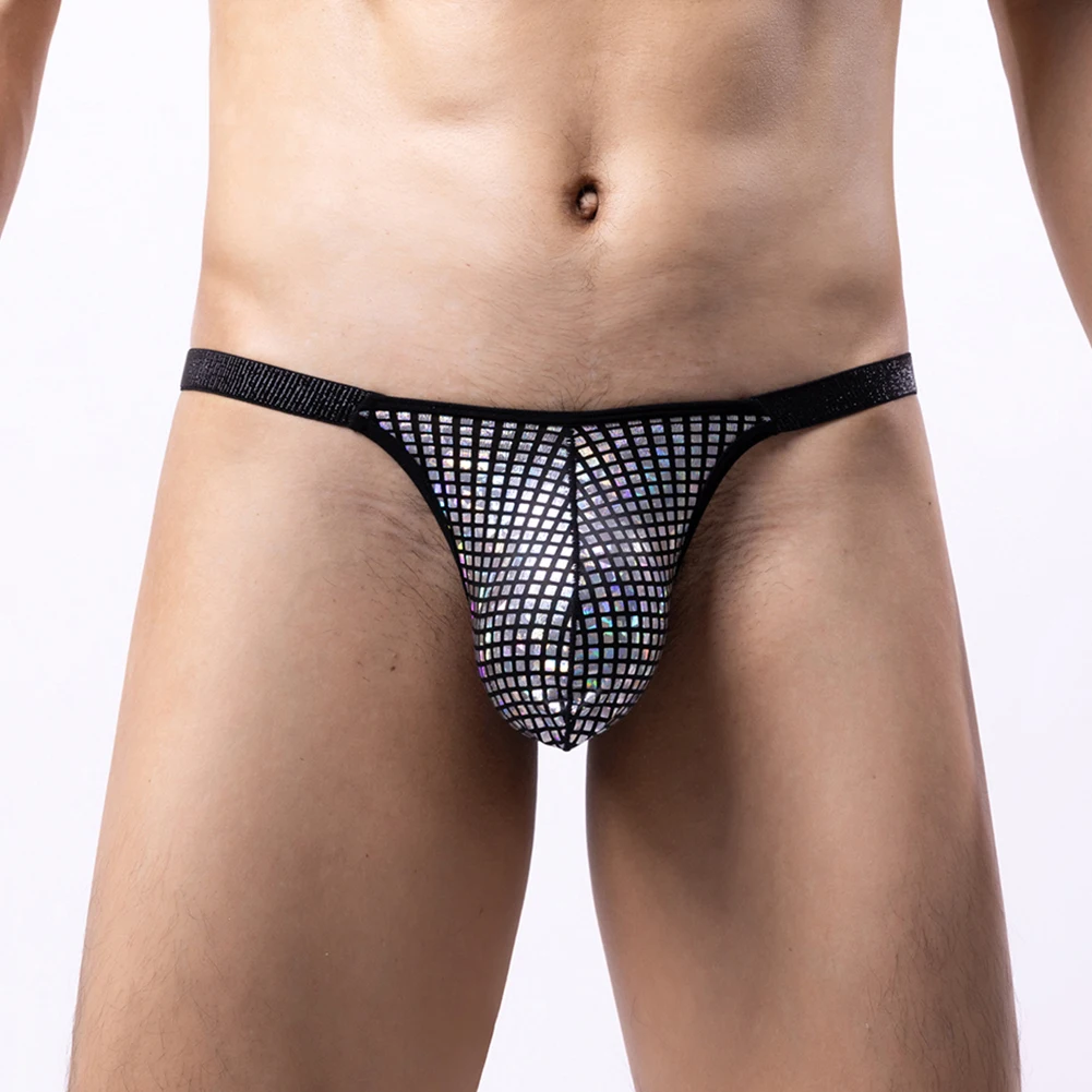 

Sexy Men Thong Sequin Shiny Briefs Low Waist Bugle Pouch Underwear Hight Cut Bikini Panties Soft Elasticity Trunks Lingerie