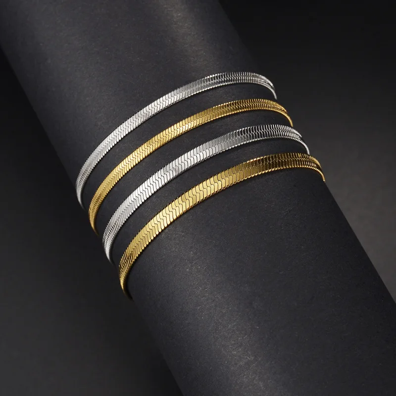 

Gold Silver Fine 3/4MM Flat Soft Snake Bone Chain Bracelets For Women Men Fashion Party Wedding Accessories Jewelry Gifts