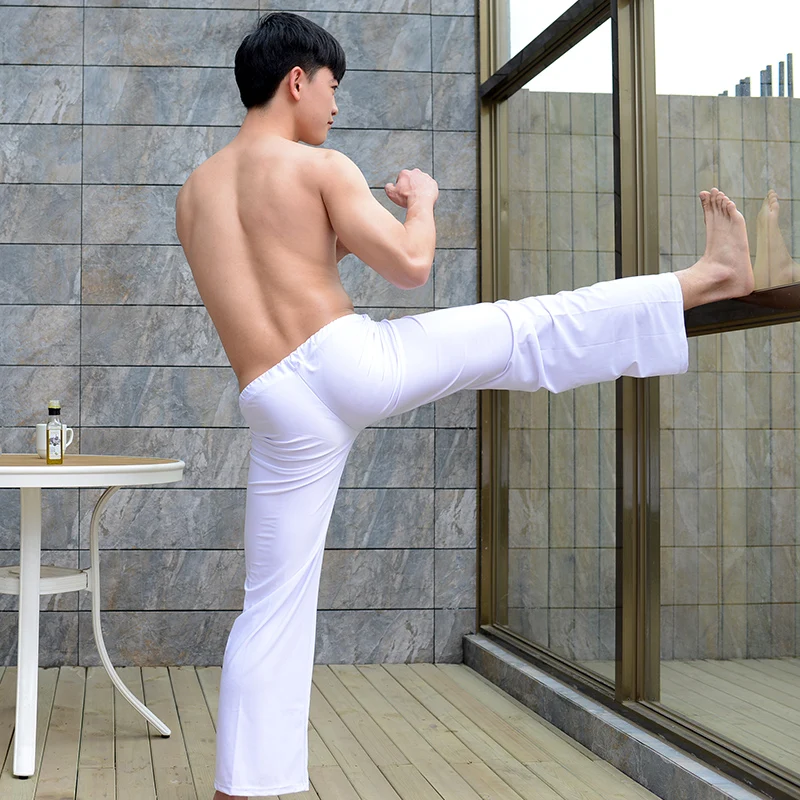 

Yoga Ice Silk Men Casual Sexy Loose Home Pants Sport Comfortable Smooth Pajamas Silky Plus Size 3XL 4XL Fat Guy Concise Clothing
