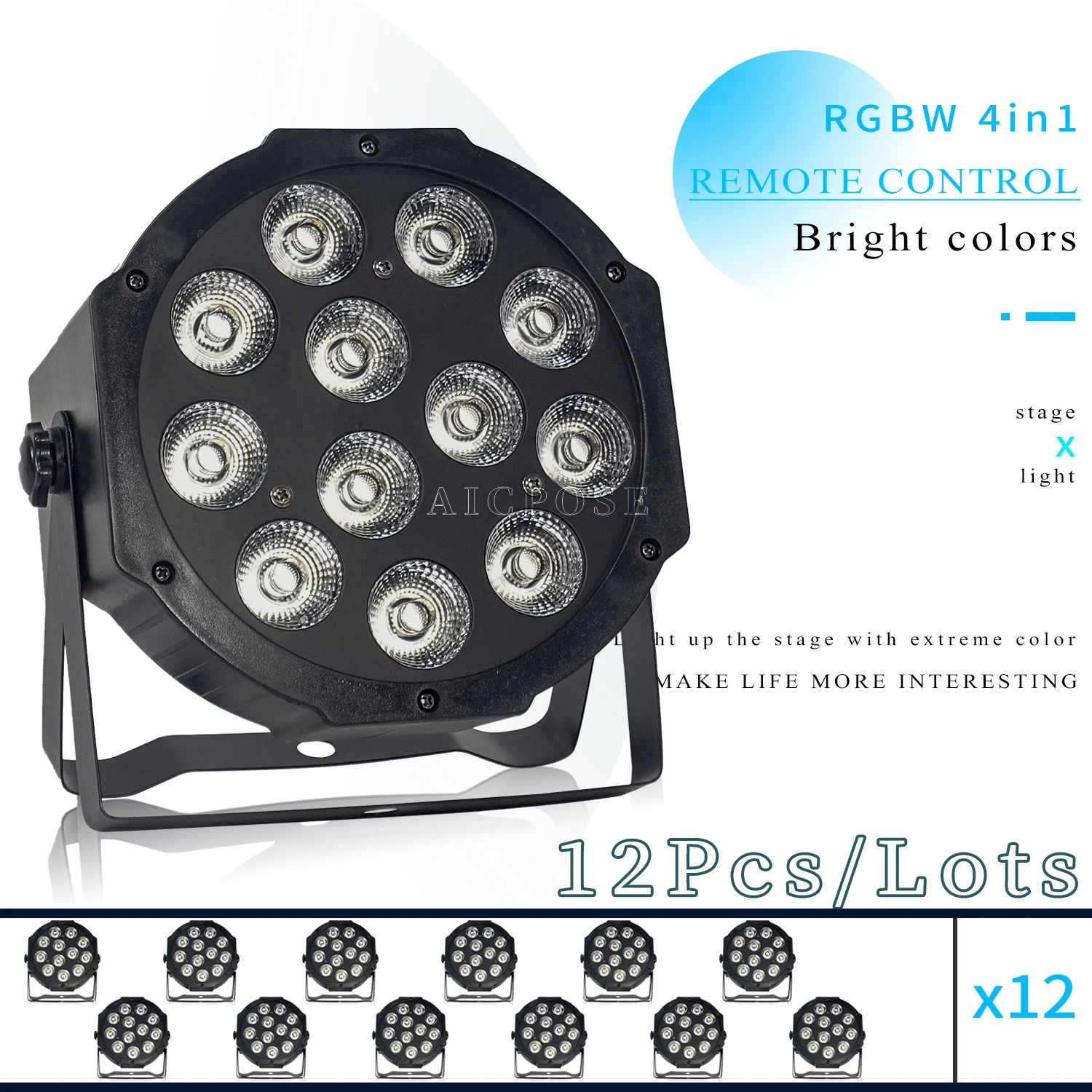 

12Pcs/Lots 12x12W RGBW 4 in 1 12x18W RGBWA+UV 6 in 1 LED Par Light Wireless Remote Control Stage Light for DJ Disco Party