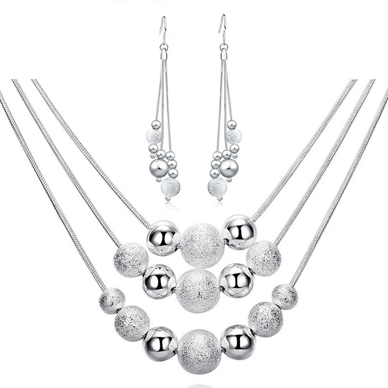925 Sterling Silver 18-inch Frosted Beads Pendant Earrings Necklace For Woman Fashion Jewelry Set Wedding Gift
925 Sterling Silver 18-inch Frosted Beads Pendant Earrings Necklace For Woman Fashion Jewelry Set Wedding Gift