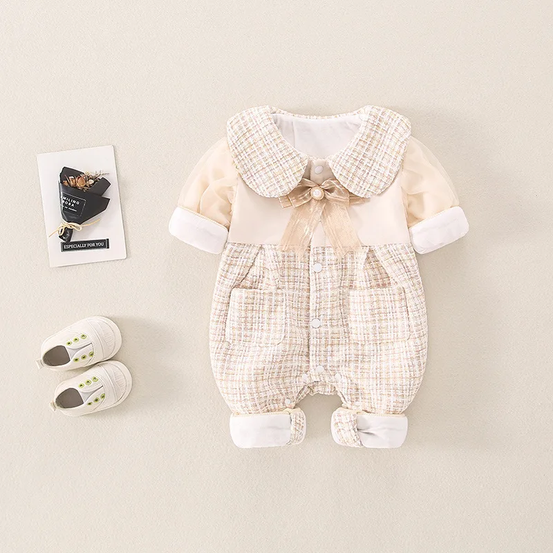 2023 Autumn Winter Newborn Girls Romper Cotton Long Sleeve Plaid Baby Girls Onesies Pocket Spliced Knotbow Infant Girls Outfits
2023 Autumn Winter Newborn Girls Romper Cotton Long Sleeve Plaid Baby Girls Onesies Pocket Spliced Knotbow Infant Girls Outfits