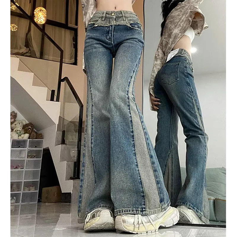 

Женские расклешенные джинсы с высокой талией, облегающие джинсовые брюки-клеш в стиле ретро 2023, уличная одежда в стиле Харадзюку, женские джинсы, брюки с вырезами