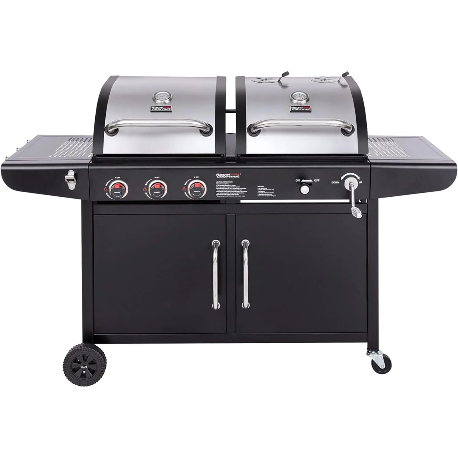 Dual Fuel 3-Burner Gas and Charcoal Grill Combo, Outdoor BBQ Grill Combo Gas Propane and Charcoal, 25,500 BTU Burners, Black
Dual Fuel 3-Burner Gas and Charcoal Grill Combo, Outdoor BBQ Grill Combo Gas Propane and Charcoal, 25,500 BTU Burners, Black