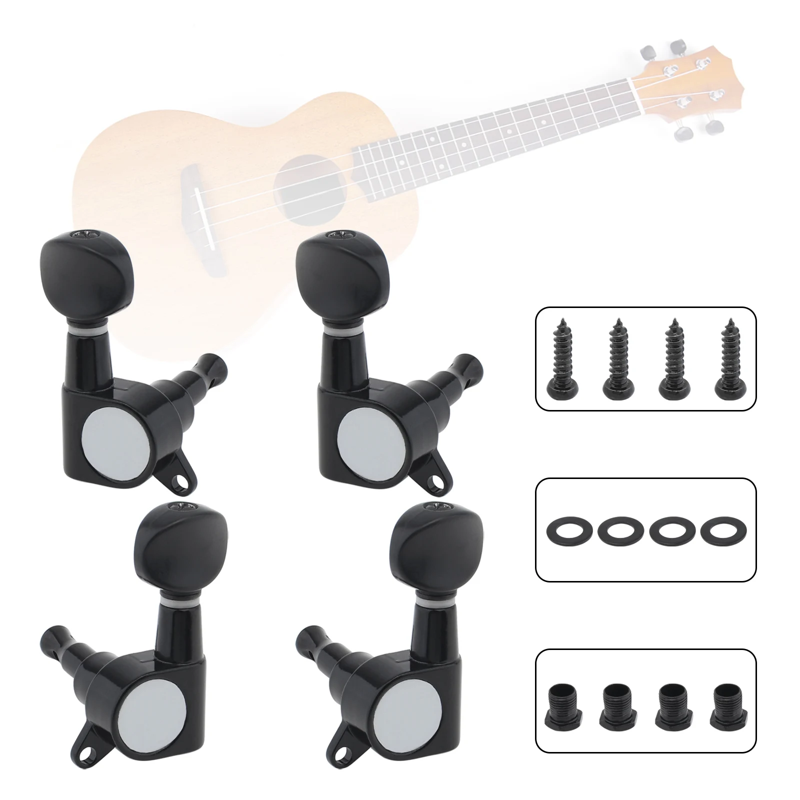 4pcs/lot 2R 2L Sealed Gear Black Ukulele Tuning Pegs, Durable String Tuners Machine Heads
4pcs/lot 2R 2L Sealed Gear Black Ukulele Tuning Pegs, Durable String Tuners Machine Heads