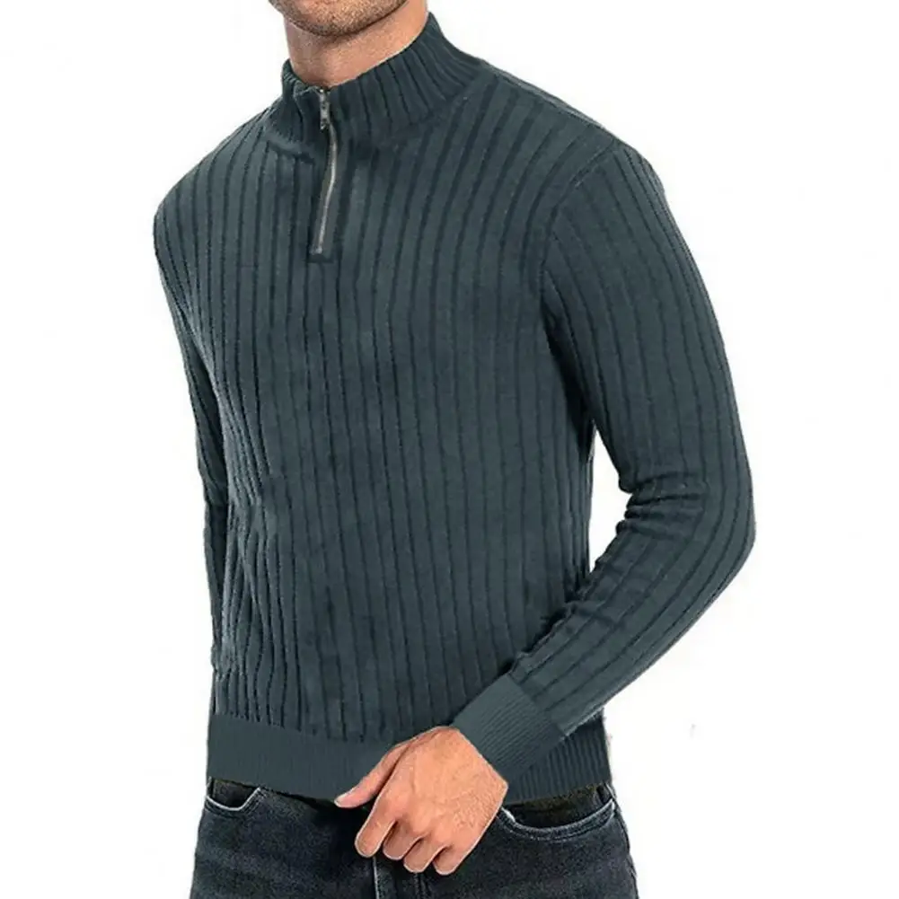 

Однотонный мужской свитер, стильный мужской вязаный свитер, теплый эластичный пуловер с полувысоким воротником, однотонный, для осени/зимы