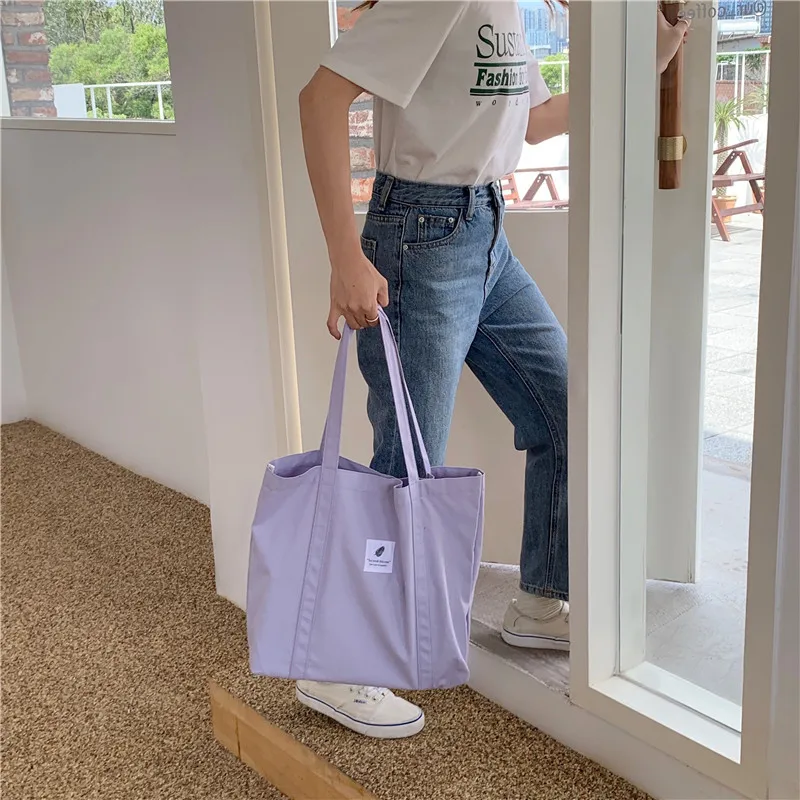 Women's Bag Cotton Canvas Shoulder Handbag Eco Fabric Handbag Solid School Books Tote Bag Portable Shopping Bag Sac À Main Femme Women's Bag Cotton Canvas Shoulder Handbag Eco Fabric Handbag Solid School Books Tote Bag Portable Shopping Bag Sac À Main Femme