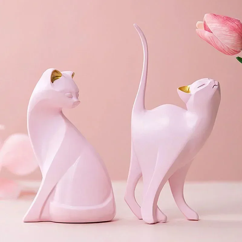 

Nordic Creative Enchanting Pink Cat Home Decor Living Room TV Wine Cabinet Decor Modern Office Room Desktop Knick-knacks Gift