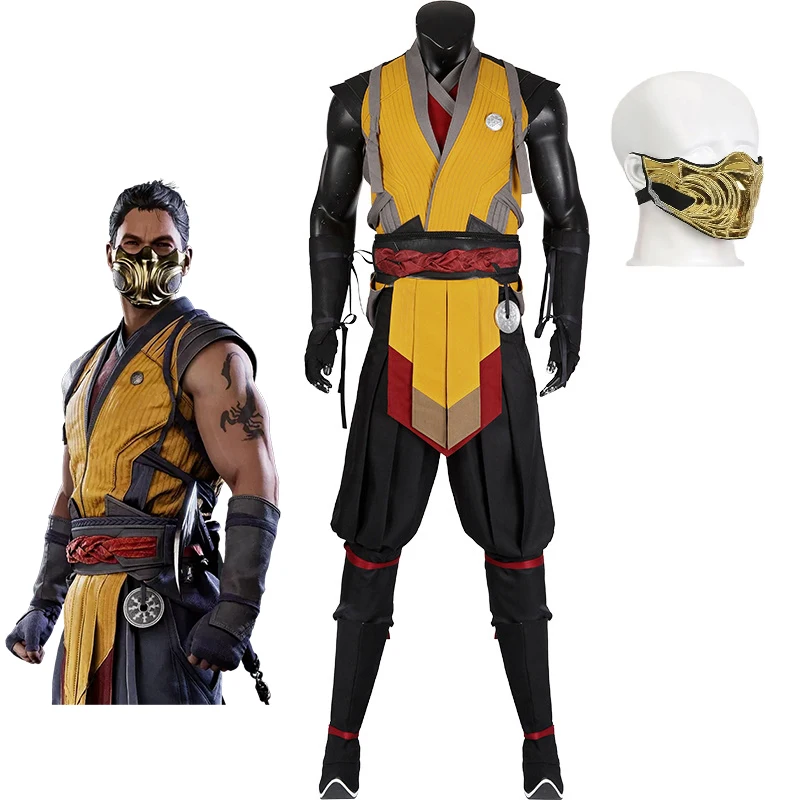 

Scorpion Cosplay Mortal Kombat 1 Costume for Men Fantasia Battle Uniform Suit Halloween Carnival Ninja Disguise Fighting Outfits
