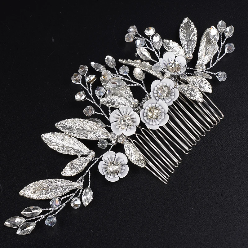 Handmade Luxury Silver Alloy Leaf Floral Rhinestone Bridal Hair Comb Trendy Crystal Wedding Accessories Jewelry Women Prom Tiara 7 S08d5d873a3644027a5715e07b929331cy