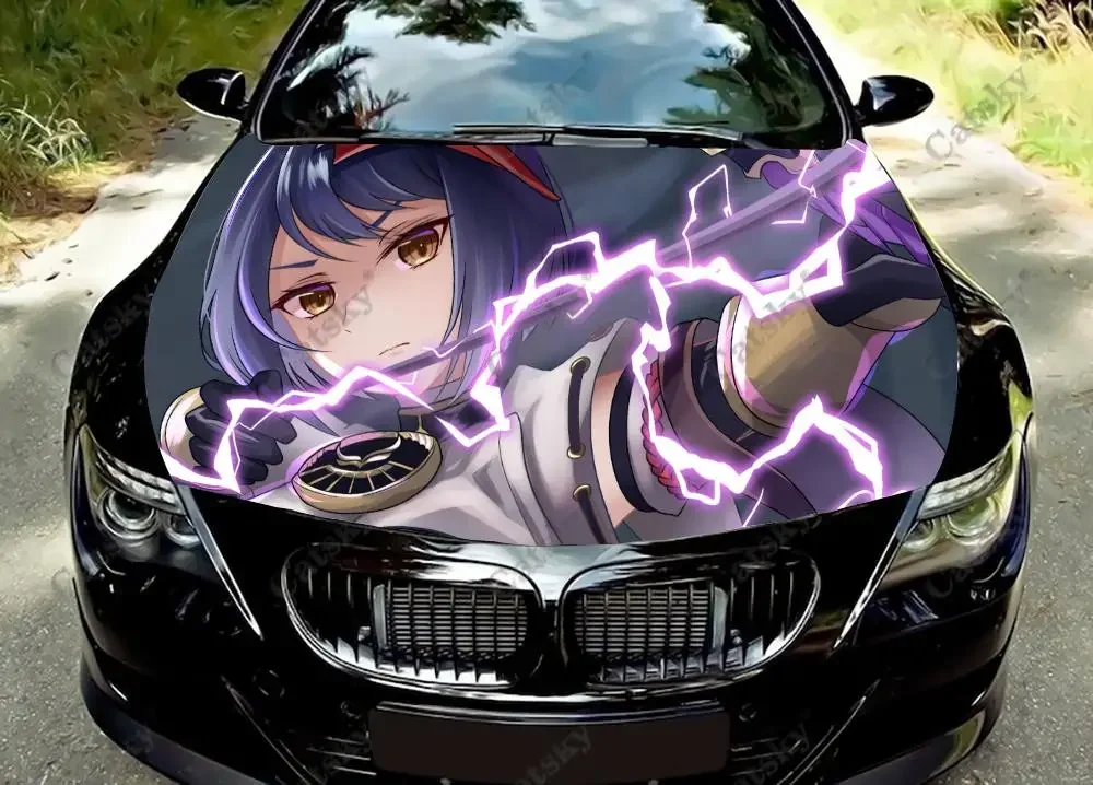 

Виниловые аниме наклейки на капот автомобиля Kujou Sara Genshin Impact, виниловая пленка, наклейки на крышку двигателя, автомобильные аксессуары