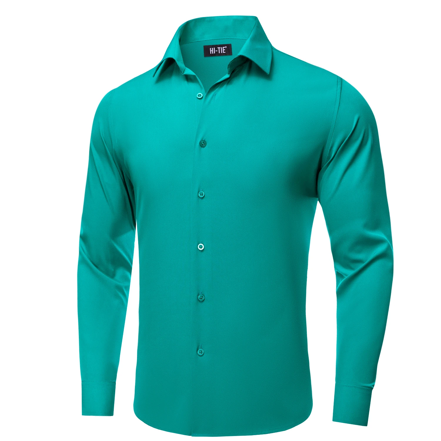 

Designer Silk Mens Shirt Teal Green Spring Autumn Turndown Collar Long Sleeve Shirt for Male Gifts Wedding Business Party Hi-Tie