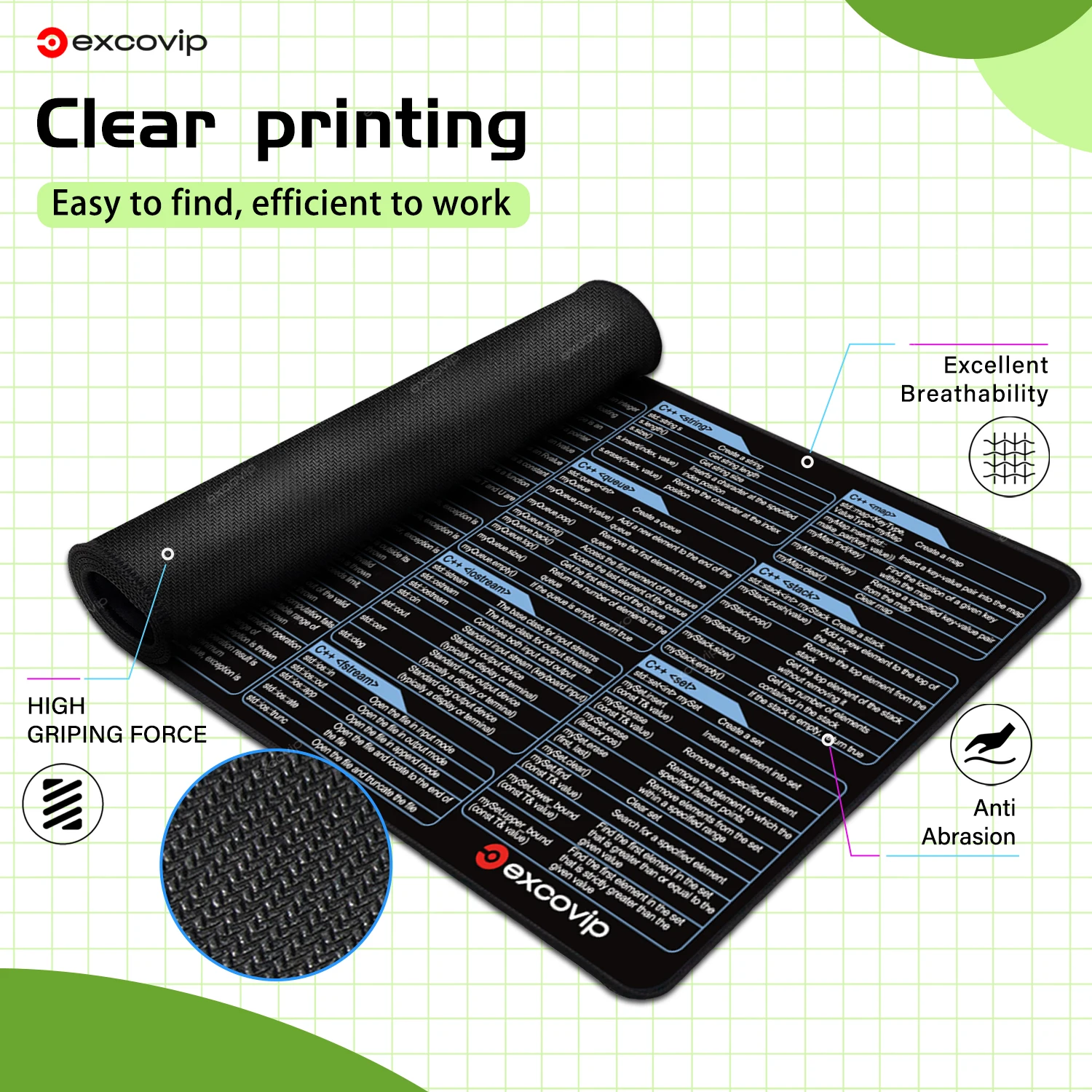 EXCO C++ Programing Mouse Pad Large Shortcuts Keyboard Mousepad Cheat Sheet Desk Mat Stitched Edge Non-Slip Base for Engineer EXCO C++ Programing Mouse Pad Large Shortcuts Keyboard Mousepad Cheat Sheet Desk Mat Stitched Edge Non-Slip Base for Engineer